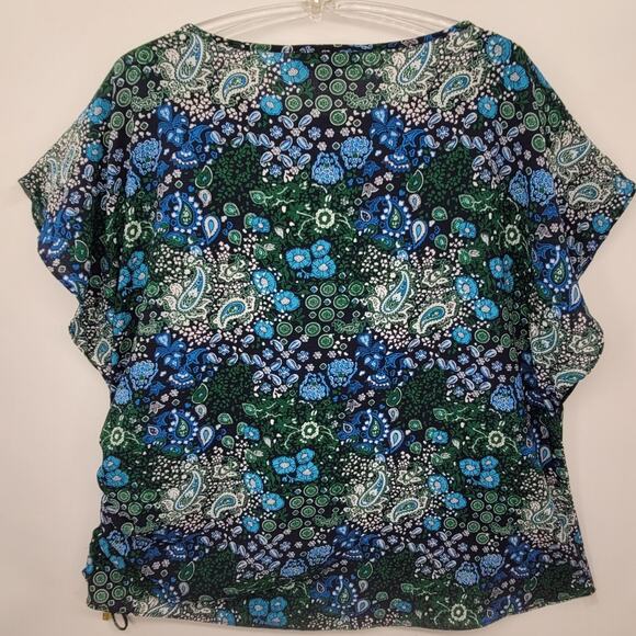 Michael Kors Paisley Floral Flutter‎ Sleeve Cinch Side Short Sleeve Blouse - Picture 3 of 14